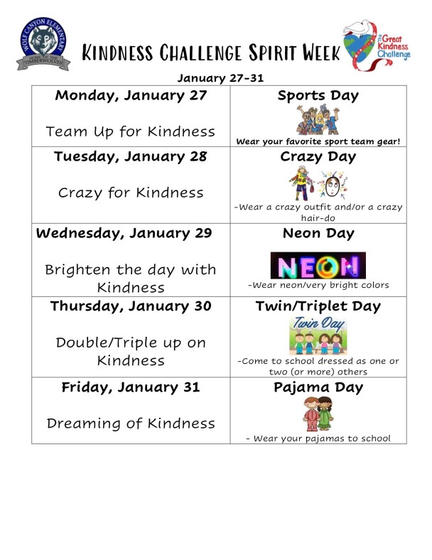 19-20 Kindness Challenge Spirit Week flyer (1) copy